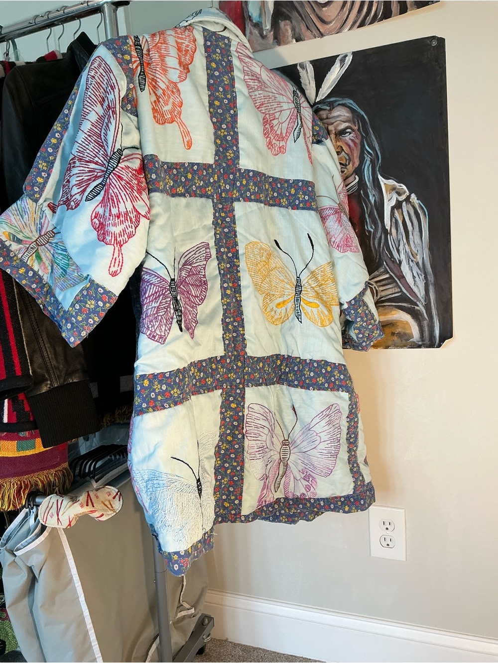 Quilt Coat with Embroidered Butterflies Medium Weight Size XL - Picture 5 of 11